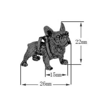 Kaklo papuošalas Prancūzų buldogas su grandinėlė, juodos spalvos, blizgus; 22x26mm
