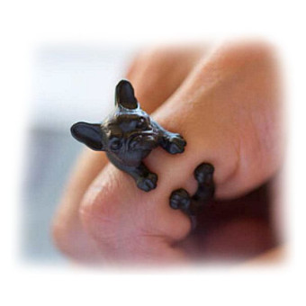 Žiedas Prancūzų buldogas juodos spalvos; pritaikomo dydžio