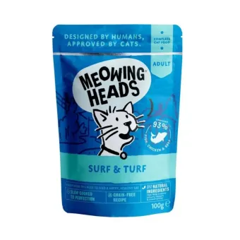 Meowing Heads Supurr Surf Turf konservuotas pašaras katėms, vištiena, jautiena, žuvis; 10x100g