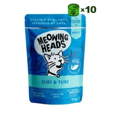 Meowing Heads Supurr Surf Turf konservuotas pašaras katėms, vištiena, jautiena, žuvis; 10x100g