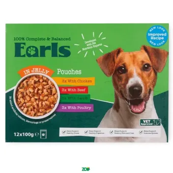 Earls Dog Pouches in Jelly Mix konservuotas pašaras suaugusiems šunims, mix; 12x100g