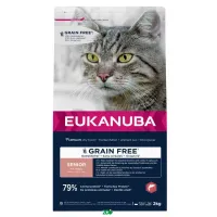 Eukanuba Grain Free Senior sausas begrūdis pašaras senyvoms katėms, vištiena, lašiša; 2kg, 10kg