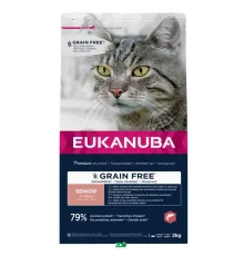 Eukanuba Grain Free Senior sausas begrūdis pašaras senyvoms katėms, vištiena, lašiša; 2kg, 10kg