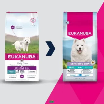 Eukanuba Special Care Sensitive Skin All Breeds sausas pašaras turintiems jautrią odą šunims visų veislų, žuvis; 2.3kg, 12kg