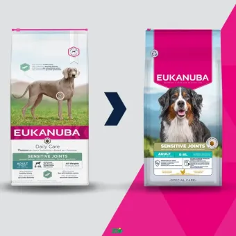 Eukanuba Special Care Sensitive Joints All Breeds sausas pašaras turintiems jautrius sąnarius šunims visų veislų, vištiena; 2.3kg, 12kg
