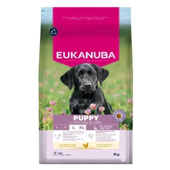 Eukanuba Life Care Puppy L/XL Chicken sausas pašaras šuniukams didelių veislų, vištiena; 3kg, 15kg