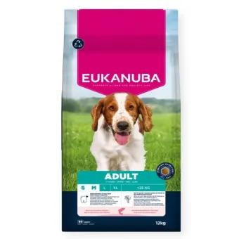 Eukanuba Adult S/M Breeds Salmon sausas pašaras suaugusiems šunims mažo ir vidutinio dydžio veislų, miežiai, lašiša; 2.5kg, 12kg