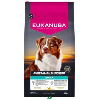 Eukanuba Breed Care Australian Shepherds Chicken sausas pašaras suaugusiems Australų aviganiams, vištiena; 12kg