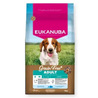 Eukanuba Grain Free Adult S/M Fish sausas pašaras suaugusiems šunims mažų ir vidutinių veislų, žuvis; 3kg, 12kg