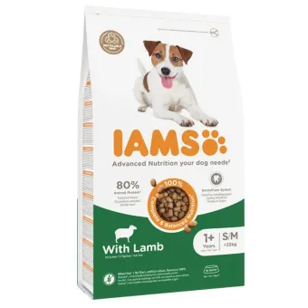 Iams Adult S/M Breeds Lamb sausas pašaras suaugusiems šunims mažo ir vidutinio dydžio, ėriena; 3kg, 12kg