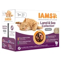 Iams Delights Cat Land & Sea Collection Gravy konservuotas pašaras katėms, rinkinys; 12x85g