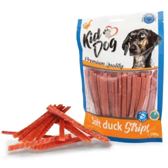 Kiddog Duck Strips minkštos antienos juostelės, skanėstai šunims; 250g