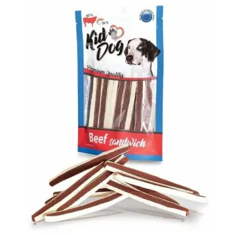 Kiddog Sandwich jautienos ir menkės juostelės skanėstai šunims; 500g Kiddog Sandwich jautienos ir menkės juostelės skanėstai šunims; 500g