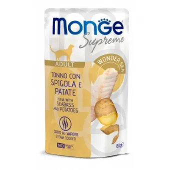 Monge Supreme Cat Wet Tuna with seabass and potatoes konservuotas pašaras katėms, tunas, ešeris, bulvės; 80g