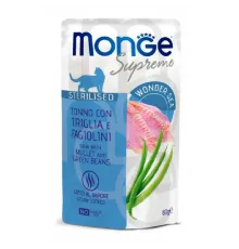 Monge Supreme Cat Wet Tuna with mullet and green beans konservuotas pašaras sterilizuotoms katėms, tunas, kefalė, pupelės; 80g