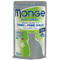 Monge Natural Cat Wet Pouches Yellowfin Tuna Flakes konservuotas pašaras katėms, tunas; 80g