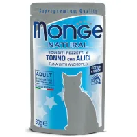 Monge Natural Cat Wet Pouches Tuna Flakes with Anchovies konservuotas pašaras katėms, tunas, ančiuviai; 80g