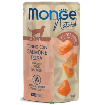 Monge Natural Cat Wet Pouches Tuna Flakes with Salmon konservuotas pašaras katėms, tunas, lašiša; 80g