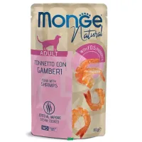 Monge Natural Cat Wet Pouches Tuna Flakes with Shrimp konservuotas pašaras katėms, tunas, krevetės; 80g