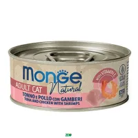 Monge Wet Cat Cans Tuna&Chicken with shrimps konservuotas pašaras katėms, tunas, vištiena, krevetės; 80g