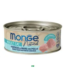 Monge Wet Cat Cans Seafood mixed with chicken konservuotas pašaras katėms, vištiena, jūros gerybės; 80g