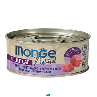 Monge Wet Cat Cans Tuna & chicken with beef konservuotas pašaras katėms, vištiena, tunas, jautiena; 80g