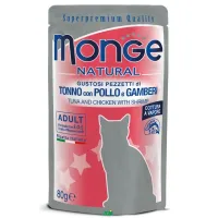 Monge Natural Cat Wet Pouches Tuna&Chicken with Shrimp konservuotas pašaras katėms, tunas, vištiena, krevetės; 80g