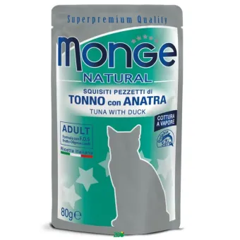 Monge Natural Cat Wet Pouches Tuna with Duck konservuotas pašaras katėms, tunas, antiena; 80g