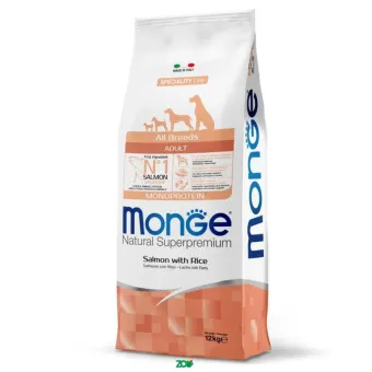 Monge Adult All Breeds Salmon&Rice sausas pašaras šunims, antiena, ryžiai; 2.5kg, 12kg