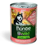 Monge BWild Adult Salmon konservuotas begrūdis pašaras šunims, lašiša; 400g
