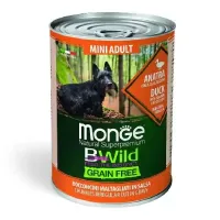 Monge BWild Adult Mini Duck konservuotas begrūdis pašaras šunims, antiena; 400g