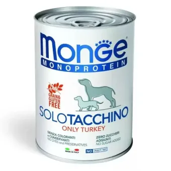 Monge Monoprotein Wet Dog Pate Turkey konservuotas pašaras šunims, kalakutiena; 150g, 400g Monge Monoprotein Wet Dog Pate Turkey konservuotas pašaras šunims, kalakutiena; 150g, 400g