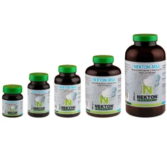 Nekton MSA pašaro papildas su mineralais paukščiams, ropliams ir varliagyviams; 40g, 80g, 180g, 400g, 850g