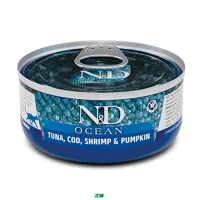 N&D Ocean Cat Wet Tuna Cod Shrimp&Pumpkin konservuotas pašaras katėms, tunas, menkė, krevetės, moliūgai; 70g