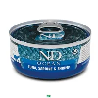N&D Ocean Cat Wet Tuna Sardine&Shrimp konservuotas pašaras katėms, tunas, sardinės, krevetės; 70g