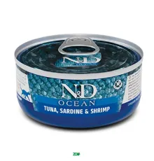 N&D Ocean Cat Wet Tuna Sardine&Shrimp konservuotas pašaras katėms, tunas, sardinės, krevetės; 70g