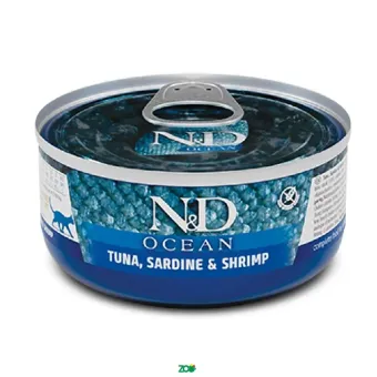 N&D Ocean Cat Wet Tuna Sardine&Shrimp konservuotas pašaras katėms, tunas, sardinės, krevetės; 70g