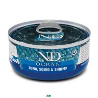 N&D Ocean Cat Wet Tuna Squid&Shrimp konservuotas pašaras katėms, tunas, kalmarai, krevetės; 70g