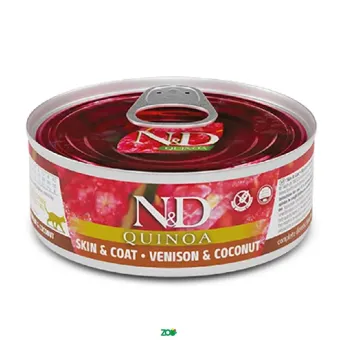 N&D Quinoa Cat Wet Venison&Coconut konservuotas dietinis pašaras alergiškoms katėms, elniena; 80g