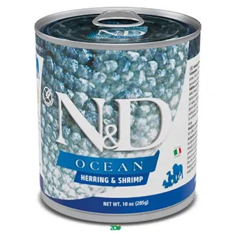 N&D Ocean Dog Wet Herring&Shrimp konservuotas pašaras suaugusiems šunims, silkė; 140g, 285g