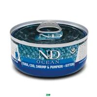 N&D Ocean Kitten Wet Tuna Cod Shrimp&Pumpkin konservuotas pašaro papildas kačiukams, tunas, menkė, krevetės, moliūgai; 70g