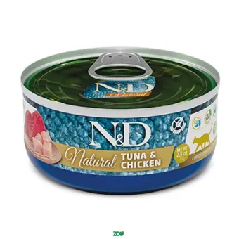 N&D Natural Cat Wet Tuna&Chicken konservuotas pašaro papildas katėms, tunas, vištiena; 70g, 140g