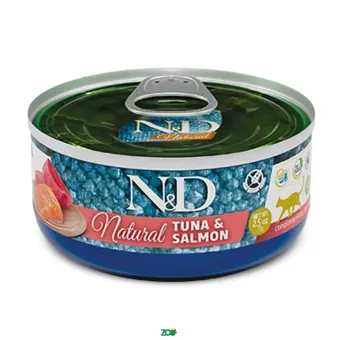 N&D Natural Cat Wet Tuna&Salmon konservuotas pašaro papildas katėms, tunas, lašiša; 70g, 140g