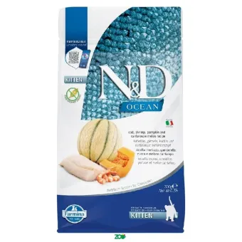 N&D Ocean Kitten Dry Cod Shrimp Pumpkin&Cantaloupe sausas pašaras kačiukams, menkės, krevetės; 300g, 1.5kg, 10kg