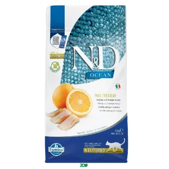 N&D Ocean Cat Dry Herring&Orange sausas pašaras katėms, apelsinai, silkė; 300g, 1.5kg, 10kg