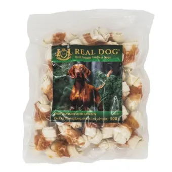 Real Dog Snack kaulas su mazgais, apsuktas vištiena, skanėstas šunims; 500g Real Dog Snack kaulas su mazgais, apsuktas vištiena, skanėstas šunims; 500g