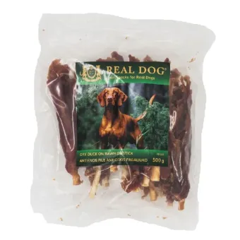 Real Dog Snack minkšta antienos file ant odos pagaliukų, skanėstas šunims; 500g Real Dog Snack minkšta antienos file ant odos pagaliukų, skanėstas šunims; 500g