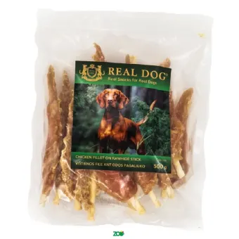 Real Dog Snack vištienos file ant odos pagaliukų, skanėstas šunims; 500g