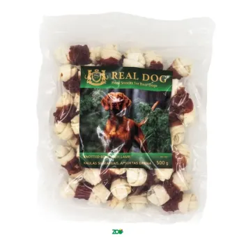 Real Dog Snack kaulas su mazgais, apsuktas ėriena, skanėstas šunims; 500g
