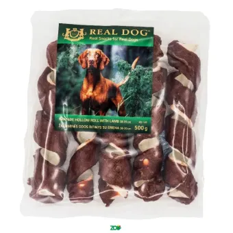 Real Dog Snack odos ritinys, apsuktas ėriena, skanėstas šunims; 500g
